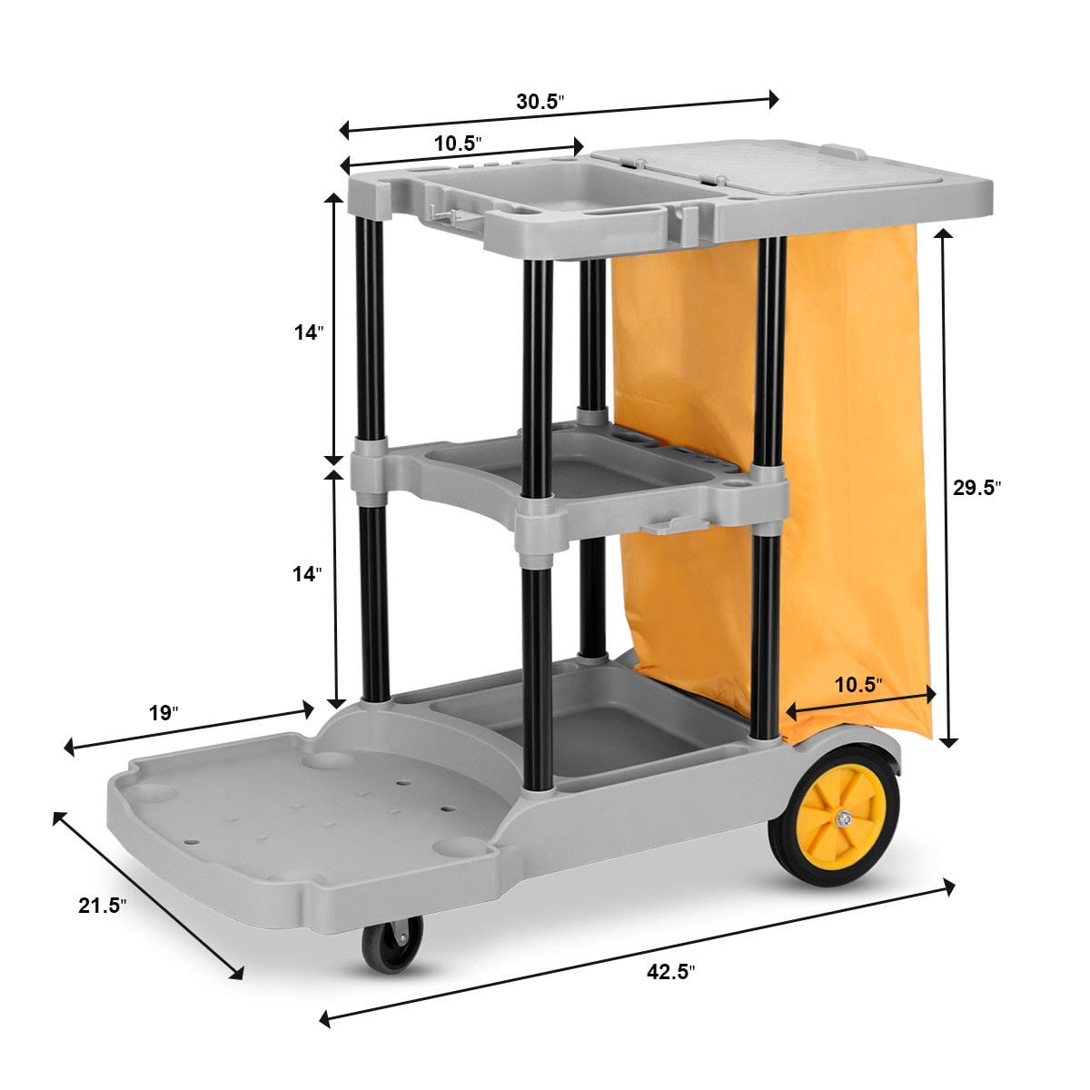 Gymax Commercial Janitorial Cleaning Cart 3 Shelf Housekeeping Ultility