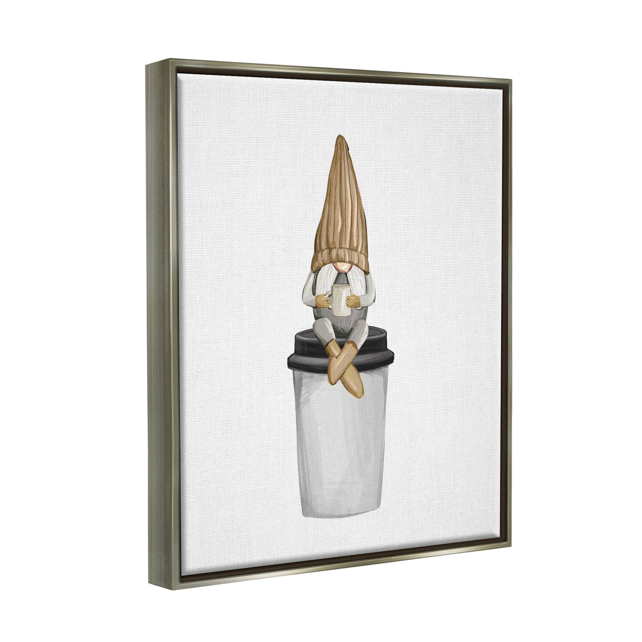 Cozy Gnome Morning Coffee Fairy Tales & Fantasy Graphic Art Luster Gray Framed Art Print Wall Art