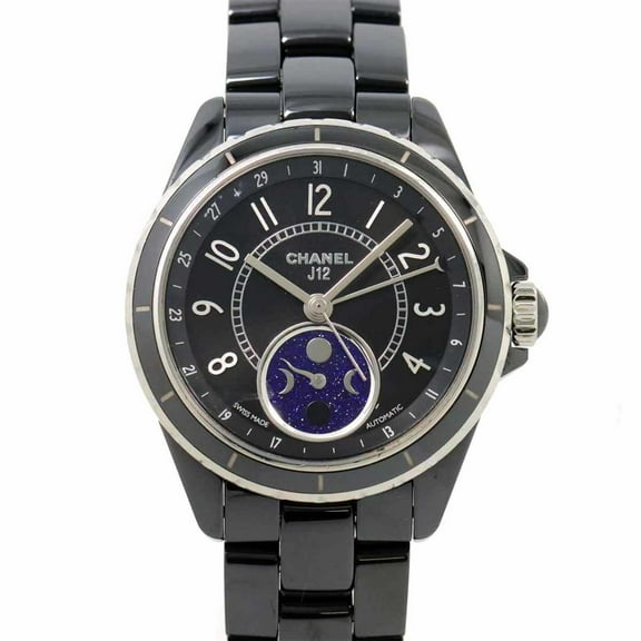 Pre-Owned Chanel CHANEL J12 Phase de Lune Men's Watch H3406 Black Ceramic Date Moon... (Good)