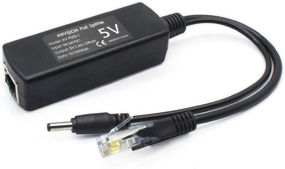 for IP Camera and More 48V to 5V 2.4A Adapter 5.5mm x 2.1mm Connector Plug 3.5mm x 1.35mm ANVISION 2-Pack 5V Gigabit PoE Splitter IEEE 802.3af Compliant 