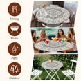 thumbnail image 7 of Beige Boho Floral Round Tablecloth, Fitted Table Cover with Elastic for 36"-44" Round Tables, Medieval Vintage Ethnic Flower Abstract Table Cloth Outdoor Indoor Dinning Party Waterproof Tablecloths, 7 of 7