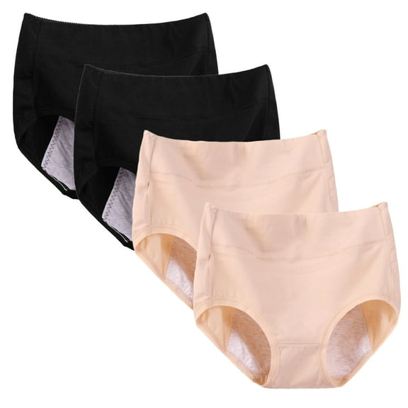 Baywell Womens 4 Pack Menstrual Period Underwear Plus Size Physiological Panties Mid Waist Cotton Postpartum Ladies Panties Menstrual Leak Proof Protective Briefs, 2XL-6XL