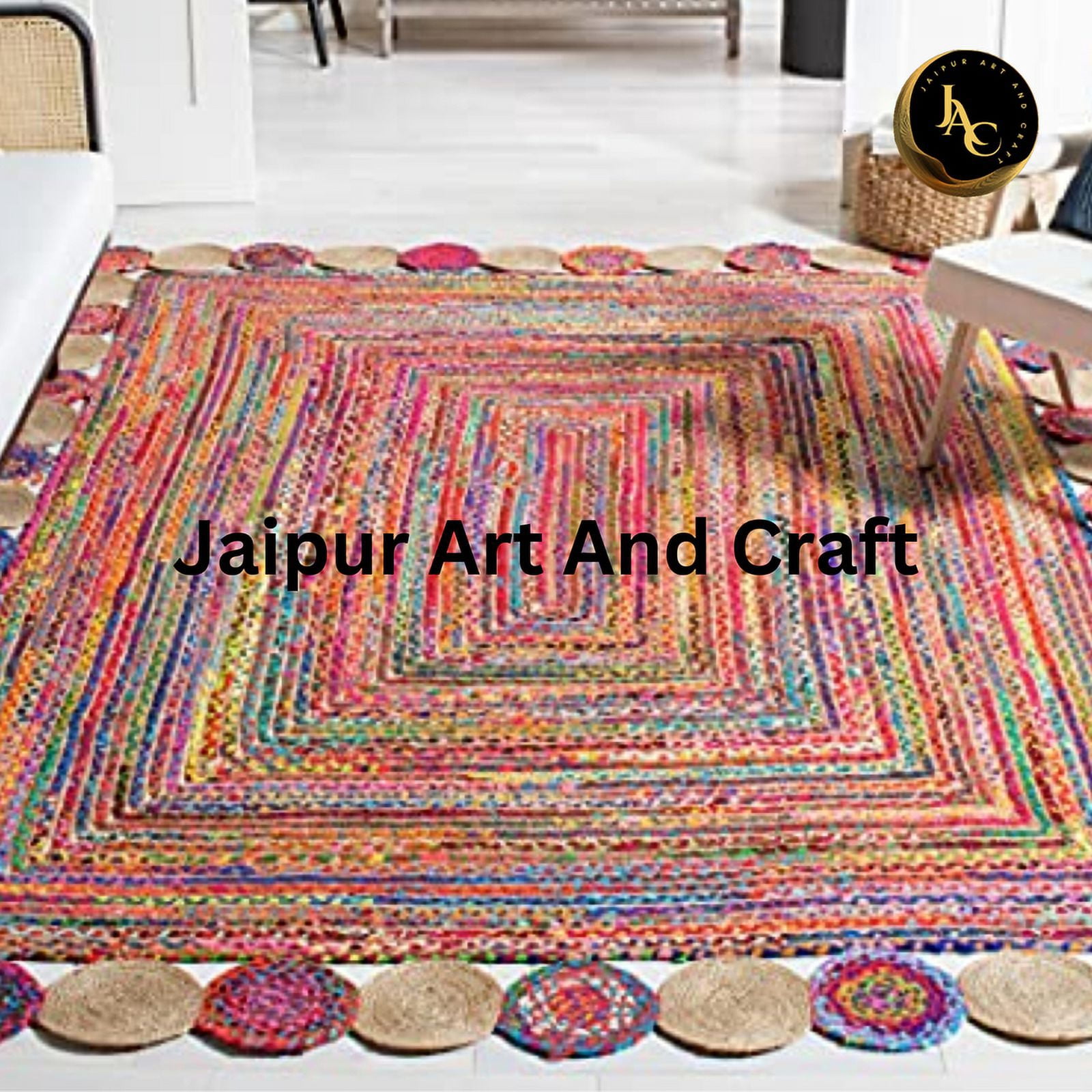 Jaipur Art And Craft Bohemian Runner Braided Jute with Multicolor Cotton Area Rug (2.6x8 Sq ft)