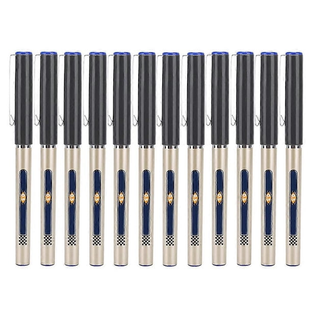 12Pcs Rollerball Pen ABS Plastic Shell Straight Liquid 0.5mm Needle Type Office Stationery(Needle Type Head Blue )