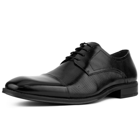 Perforated Leather Lace Up Shoes Asher Green Men's Genuine Leather Oxford Lace Up with Perforations and Smooth Cap Toe Dress Shoe, Style AG135 Available in Black, Tan, and Burgundy. ()