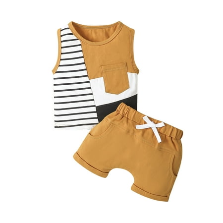 

Coduop Baby Boys Shorts Set Sleeveless Striped Tank Top with Elastic Waist Shorts Summer Outfit Set
