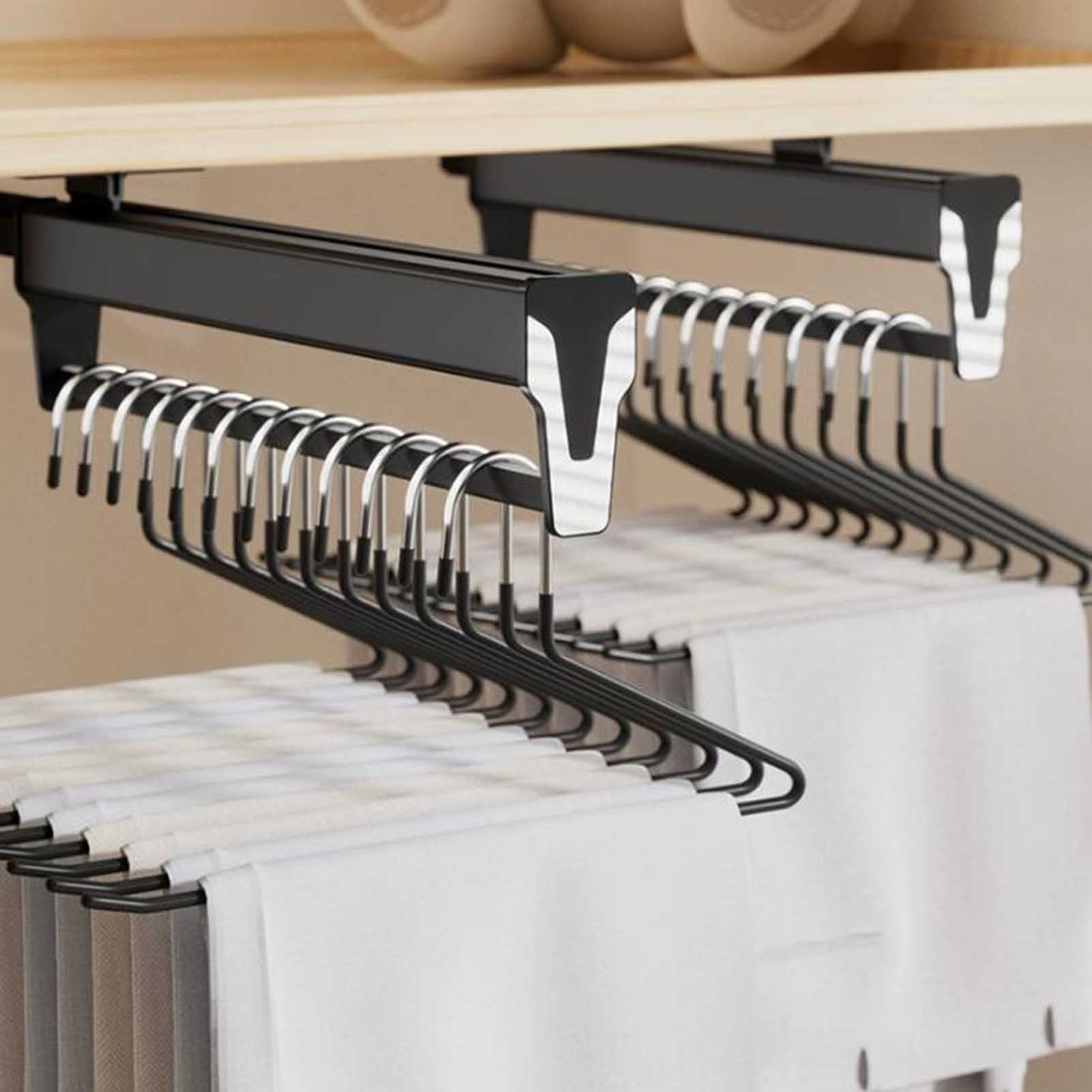 Closet Clothes Hanger Rail,Pull-out Trousers Rack,Extendable Trouser Rack,Closet Organizer Rack,Wardrobe Clothes Hanger Rail for Pants Clothing Storage