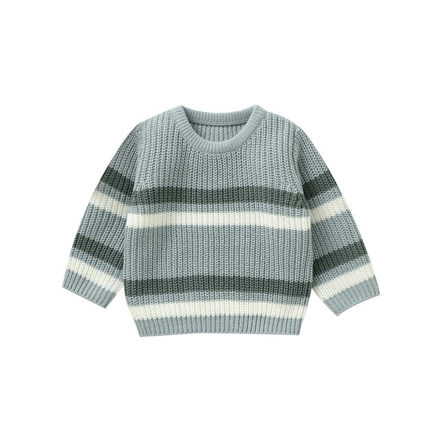 FOCUSNORM Chandail d'Automne pour Garçon Fille Rayé Manches Longues Col Rond Tricot Épais