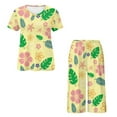 thumbnail image 5 of DISNIMO Monstera Printed Womens Pajama Sets, Cherry Blossom Printed Sleepwear Soft 2 Piece Lounge Set Short Sleeve Tops and Capri Pant Pjs, M, 5 of 7