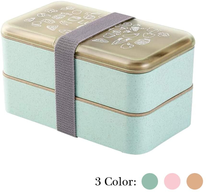 Bento Box Lunch Box 2 Tiers BPA Free with Reusable Cutlery Japanese