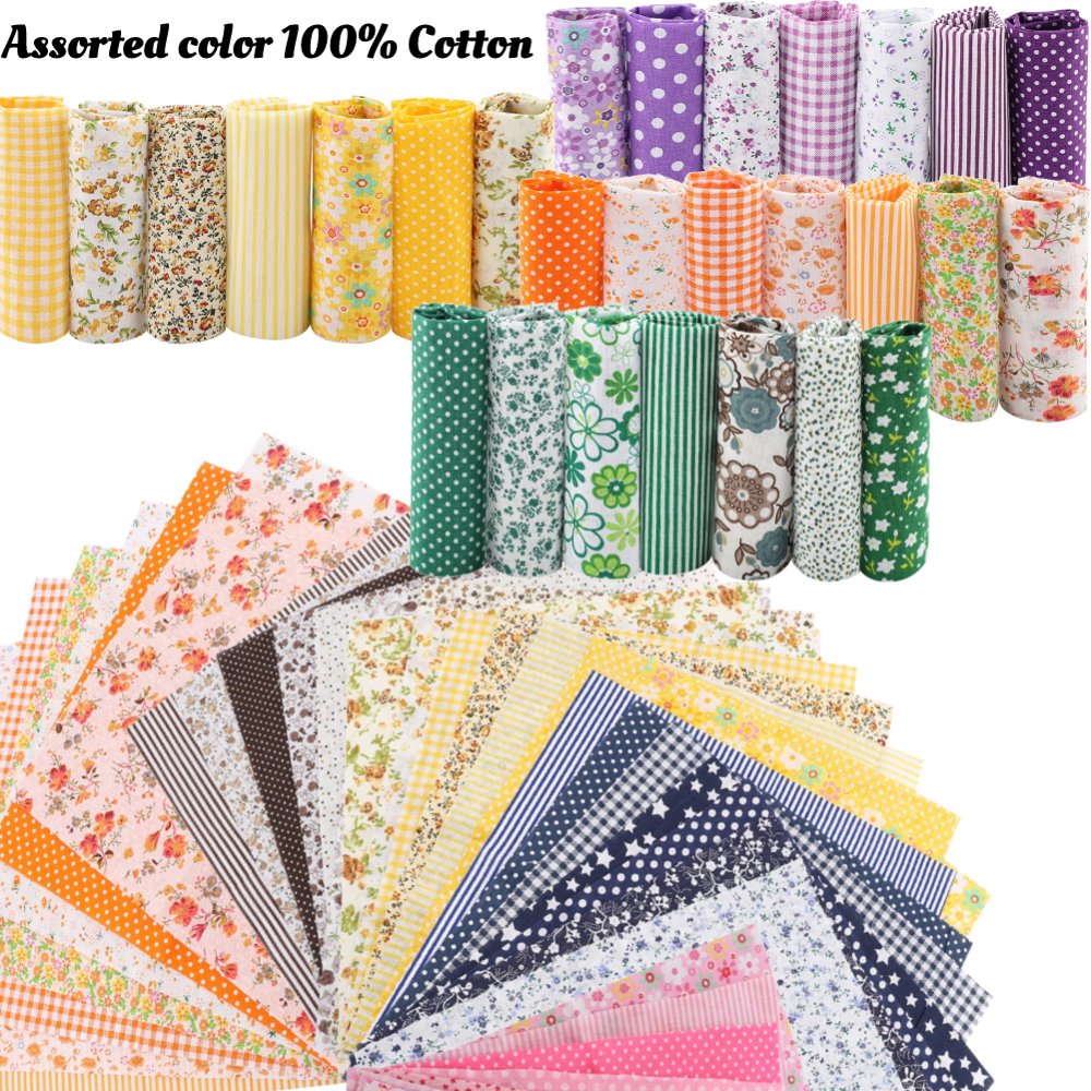 OTVIAP 7pcs 2 Sizes Cotton Fabric DIY Assorted Color Squares PreCut