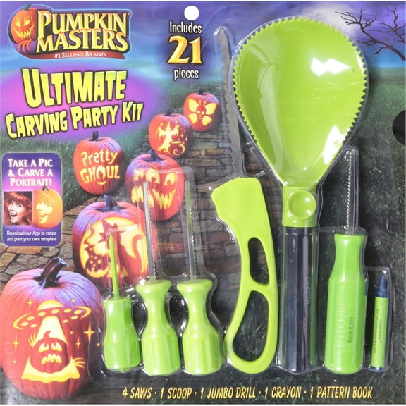 Pumpkin Masters Premium Carving All-in-One Party Kit – Large Handled Tools and Patterns for Ultimate Halloween Pumpkin Carving Experience