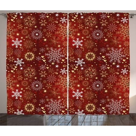 Swirl Double Old Fashioned - Winter Curtains 2 Panels Set, Old Fashioned Christmas Mix with Hearts and Swirls Vintage Festive Composition, Window Drapes for Living Room Bedroom, 108W X 96L Inches, Ruby Gold White, by Ambesonne