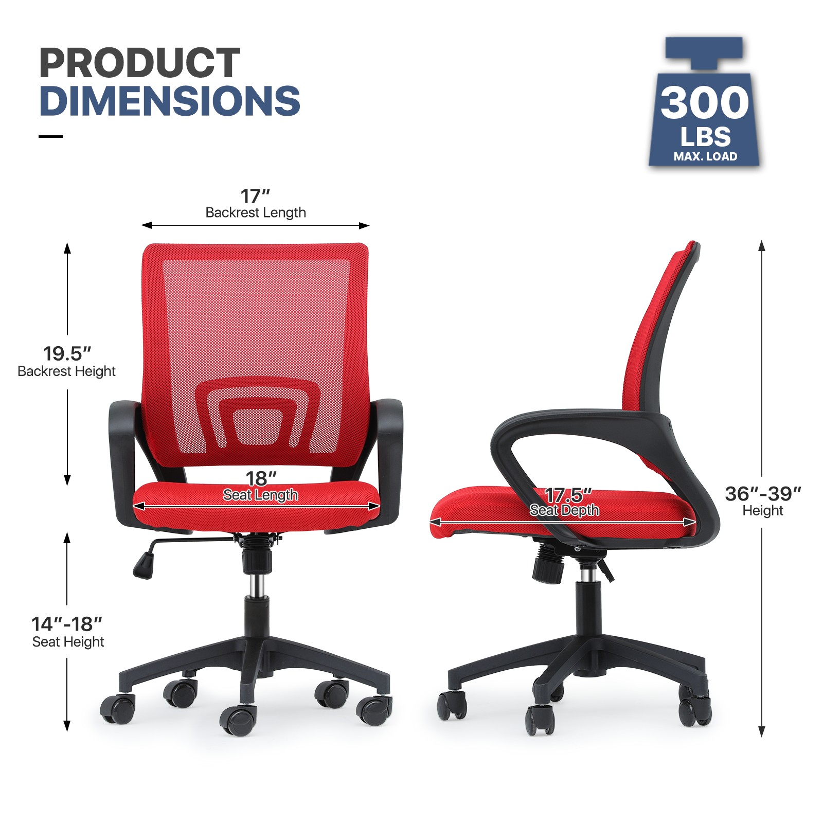 MoNiBloom Set of 2 Mesh Office Chairs Ergonomic Desk Chairs Swivel Rolling Computer Chairs with Lumbar Support and Adjustable Height, Red