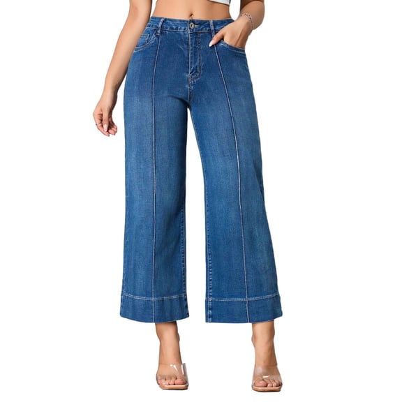 Pants for Women Trendy,Women's Wide Leg Petite Jeans High Waisted Stretchy Cropped Denim Pants