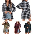 thumbnail image 3 of Nuevo otoño mujer camisa de tartán a cuadros de gran tamaño botones bolsillo cuello vuelto manga lar Meterk XX-Large, 3 of 7