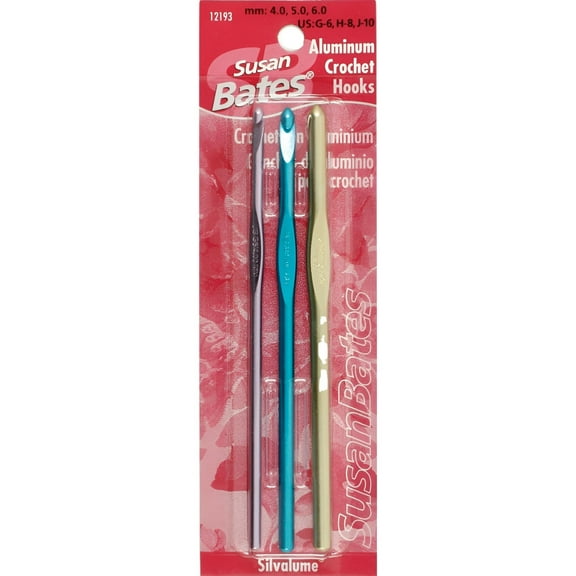 Susan Bates Silvalume Aluminum Crochet Hook Set-Sizes G6 to J10