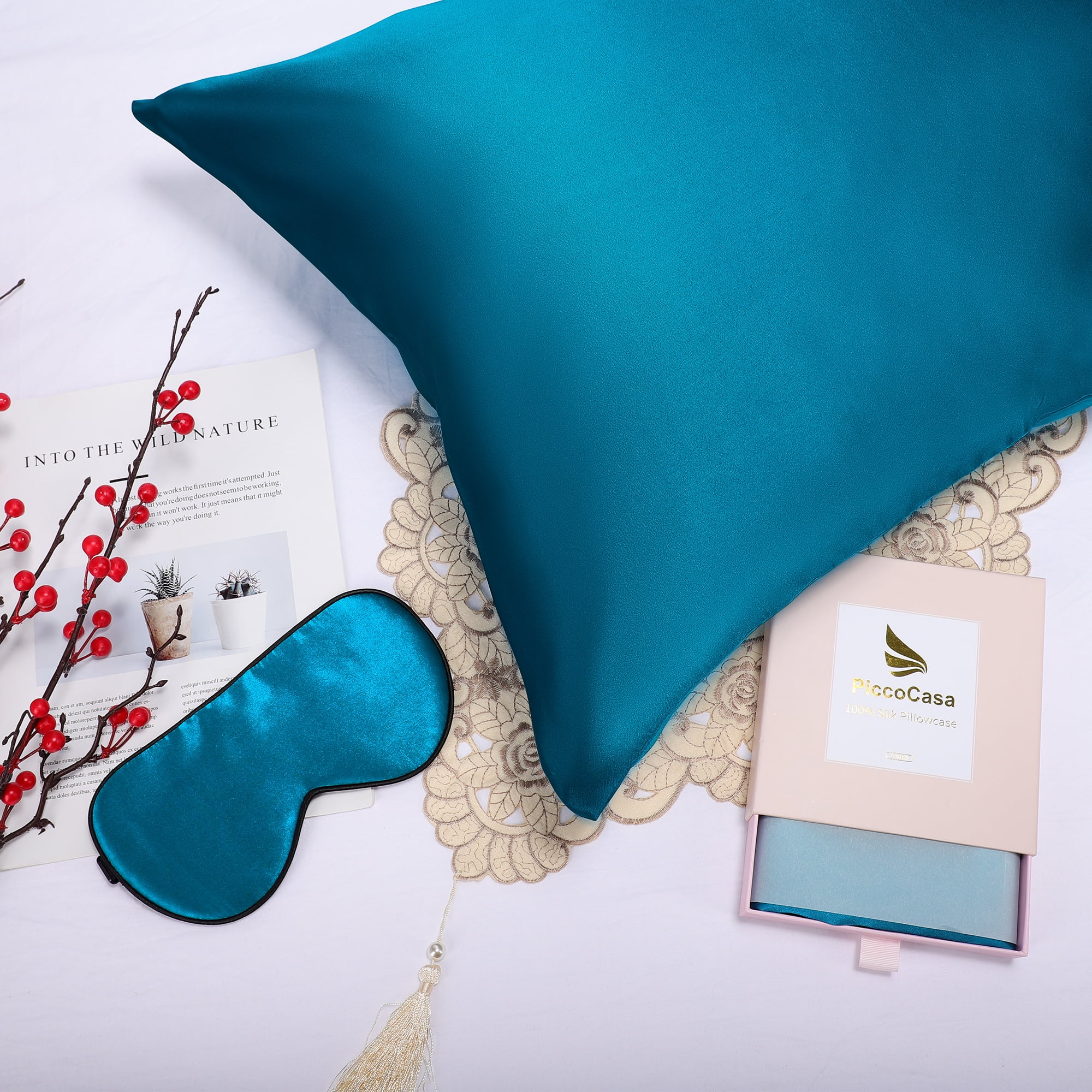 100 Silk Pillowcase and Adjustable Eye cover Gift Set for Hair and