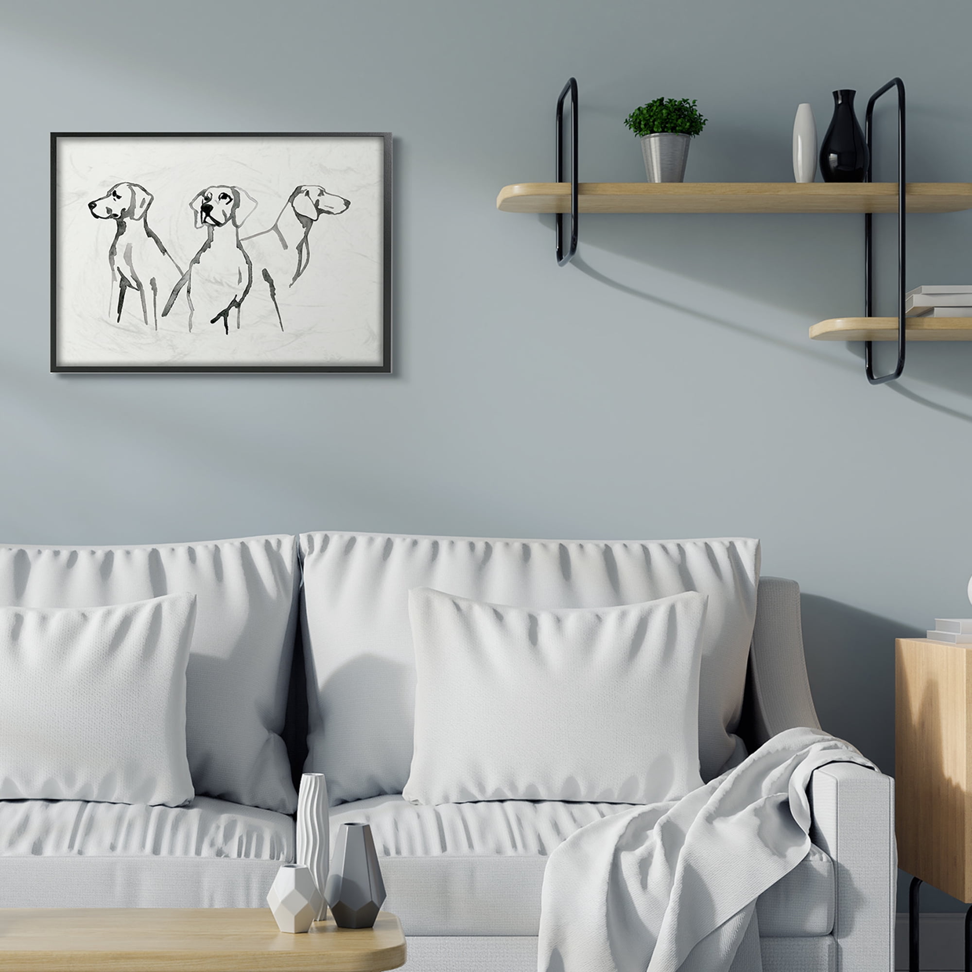 Stupell Industries Trio of Dogs Minimal Black Grey Pet Sketch Black Framed, 24 x 30, Design by Grace Popp