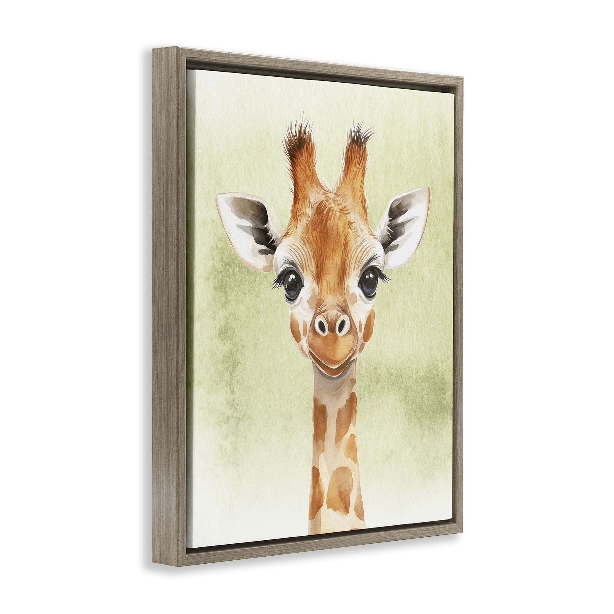 Stupell Industries Jungle Friends Baby Giraffe Brown Framed Floater Canvas Wall Art, design by Christine Simpson Art