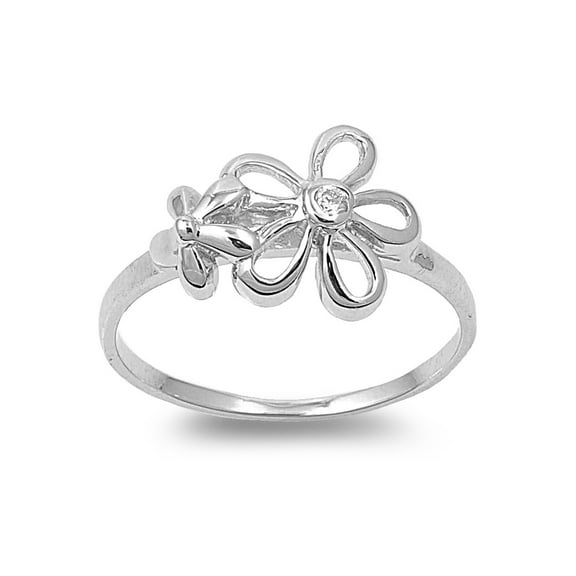 Flower Cubic Zirconia Ring Sterling Silver 925 Size 4