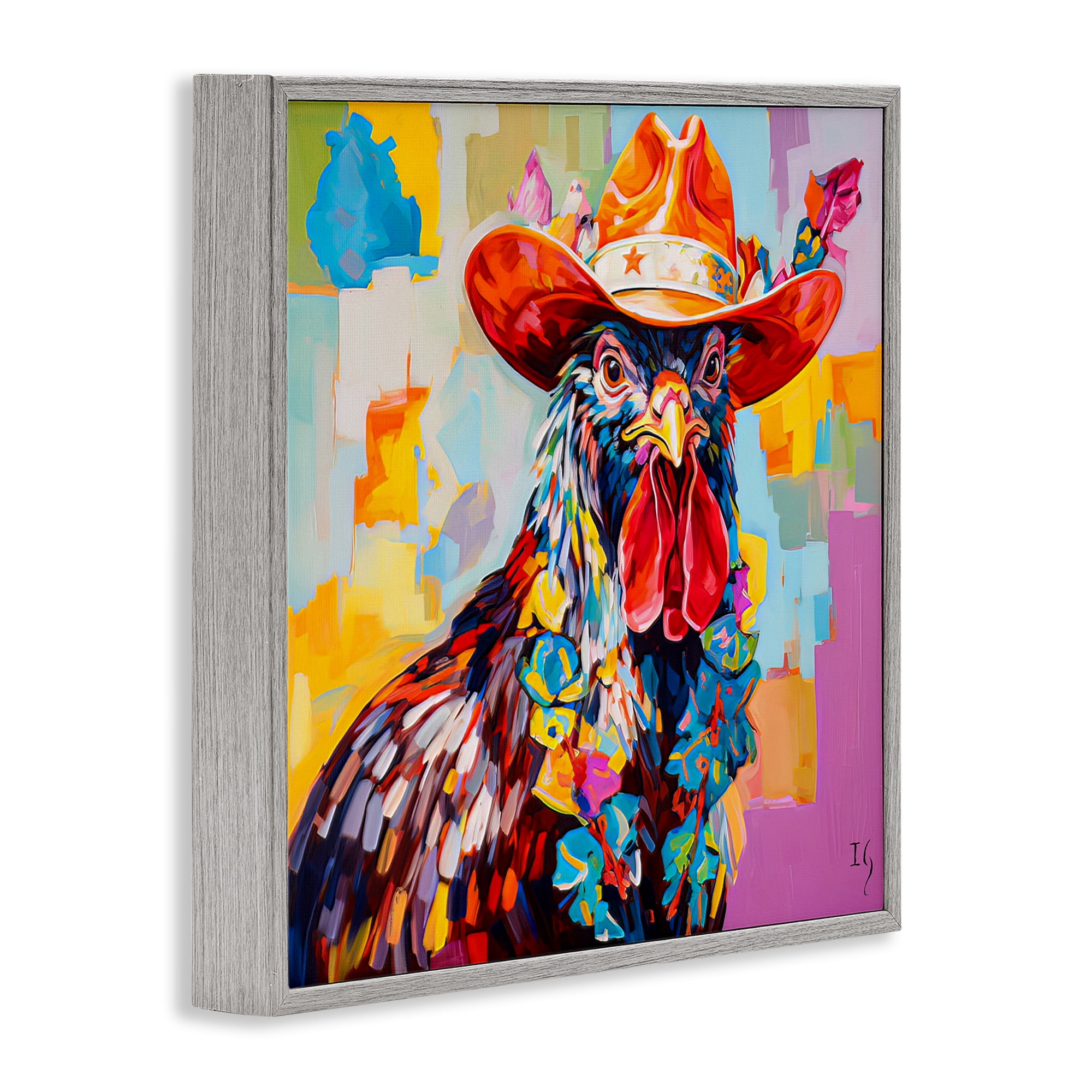 Stupell Industries Modern Cowboy Rooster Animals & Insects Painting Gray Framed Art Print Wall Art, 24 x 24