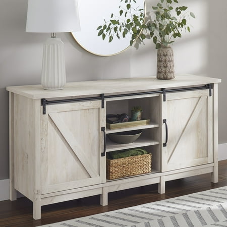Better Homes & Gardens Modern Farmhouse TV Stand for TVs up to 70", Rustic White Finish