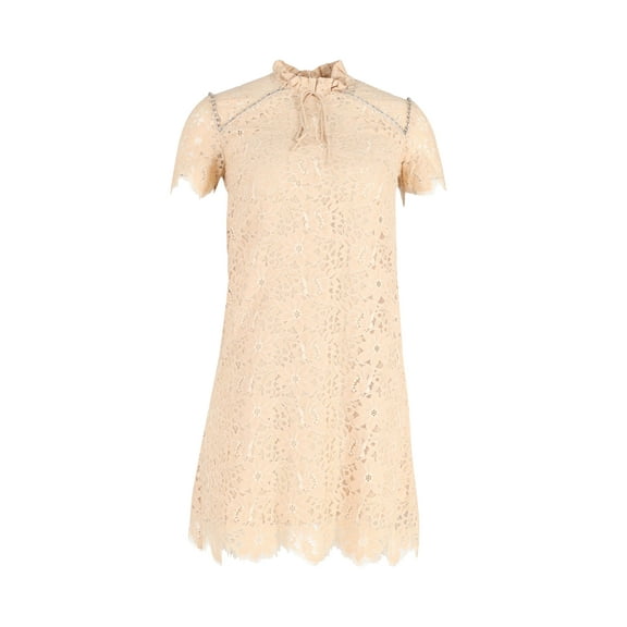Pre-Owned Sandro Embellished Lace Mini Dress in Beige Cotton