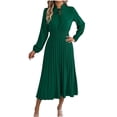 thumbnail image 2 of Gamivast A Line Dress for Women Long Sleeve Tie Neck Pleated Midi Dress Smocked Waist Flowy Party Attire Elegant Classy Office Work Wear Event Outfits, 2 of 8