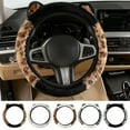 thumbnail image 7 of Plush Car Steering Wheel Cover Winter Warm Faux Leather Steering Wheel Protector No Inner Ring Elastic Steering Wheel Cover Fashion Leopard Print Car Interior Christmas Car Gift Recommendation, 7 of 7
