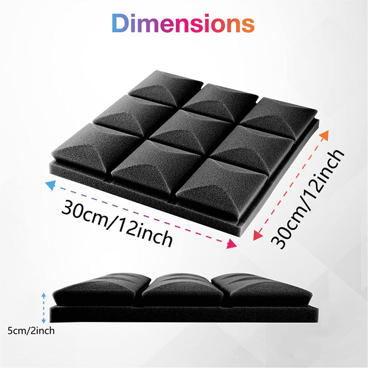 12Pcs Acoustic Foam Panels, Soundproofing Insulation Foam, 30x30cm, No Adhesive