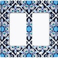 thumbnail image 6 of Metal Light Switch Plate Cover White Blue Mandala Flower Tile Pattern MDL031, 6 of 13