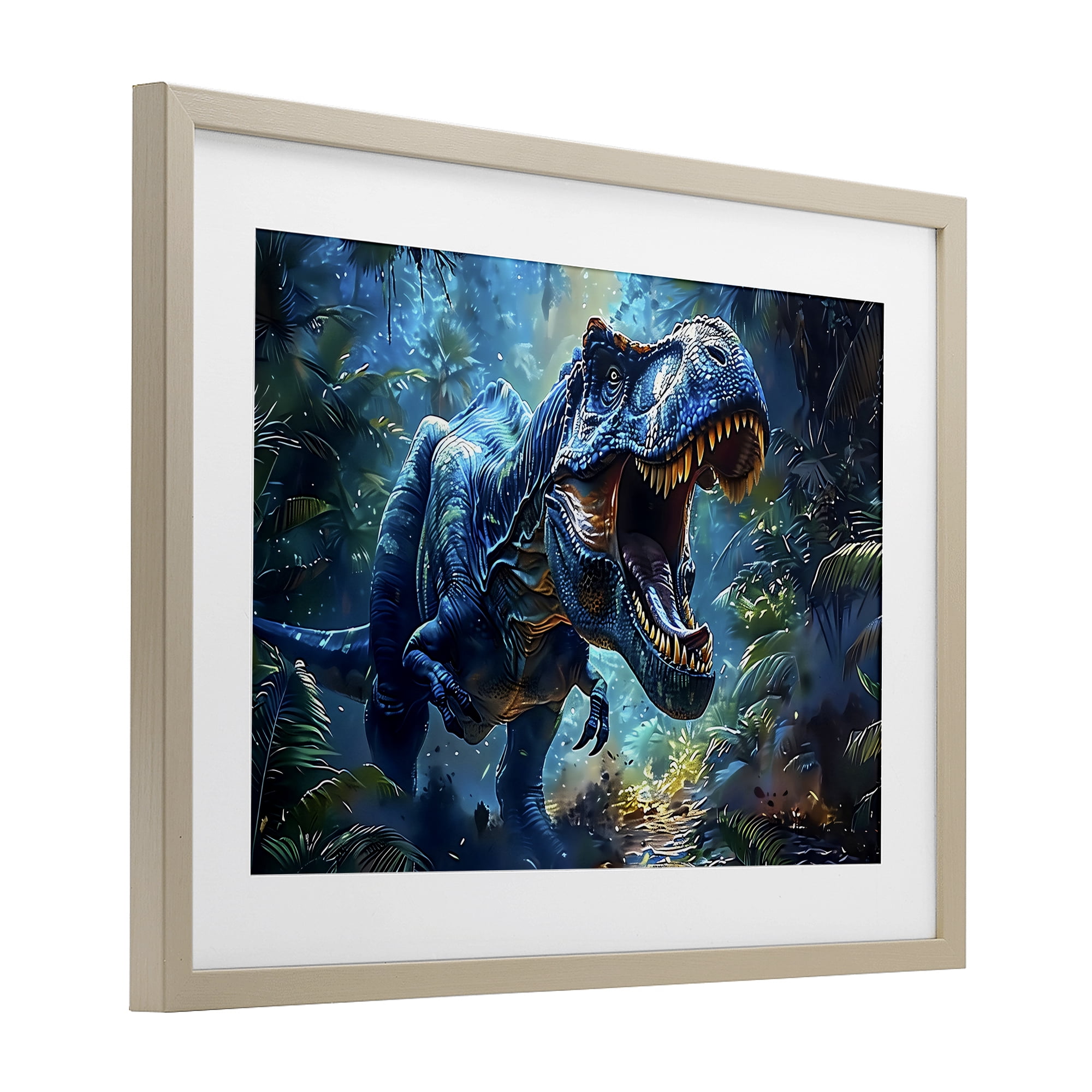 Stupell Industries Blue Toned Dinosaur Roar Birch Framed Print Under Glass, design by Creative Studio
