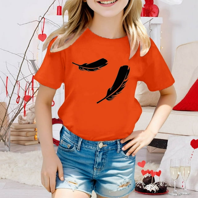 Hauts d'Été pour Filles - T-Shirts à Col Rond Confortables avec Imprimés Mignons pour Activités Extérieures - Respirants et Extensibles pour Enfants 3-13 Ans