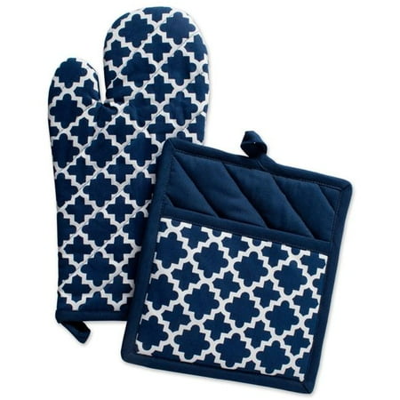 

Lattice Oven Mitt & Potholder Set - Nautical Blue