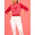 thumbnail image 2 of KelaJuan Women's Spring Autumn Knit Sweater Turtleneck Long Sleeve Heart Print Contrast Color Knitwear, 2 of 6