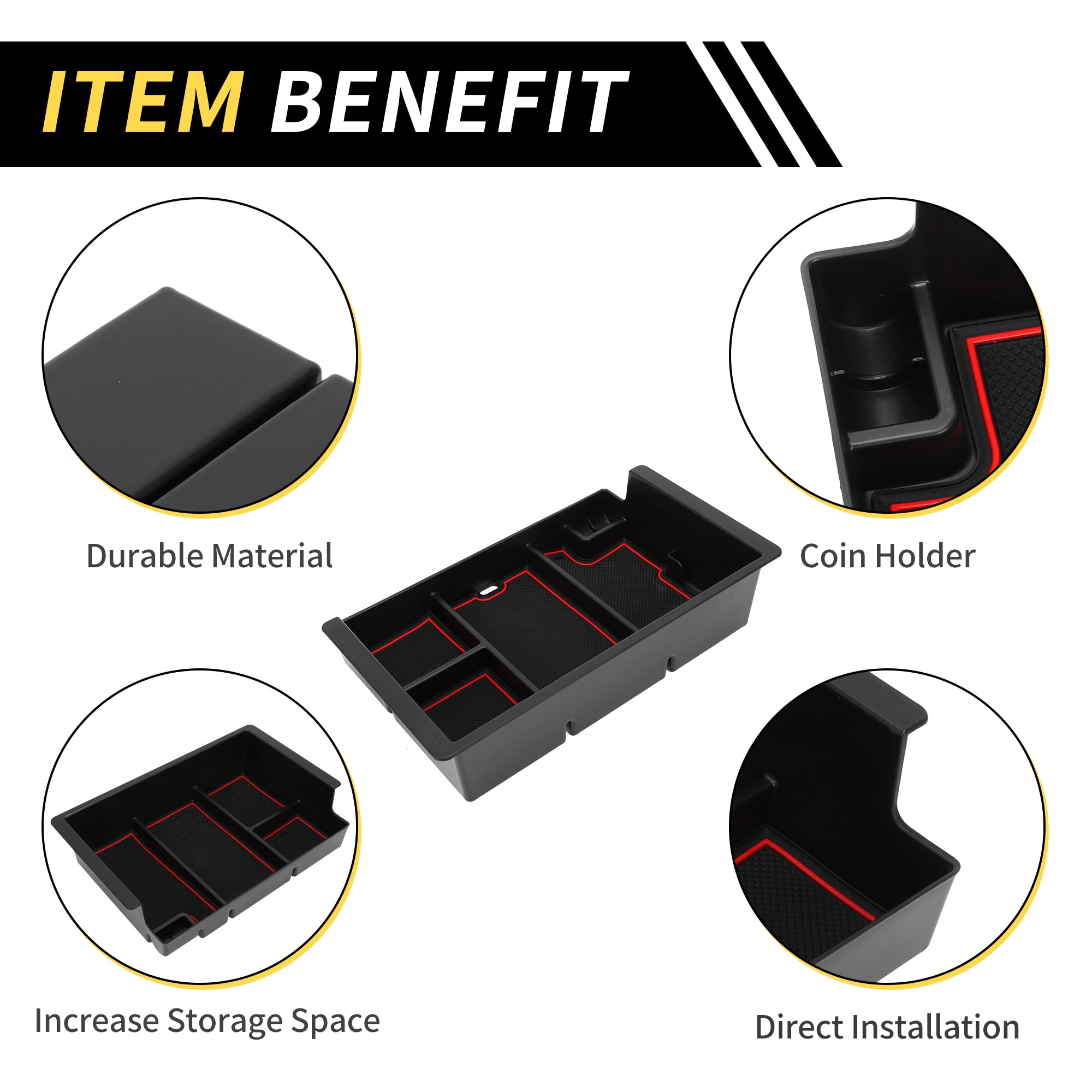 Unique Bargains Full Center Console Organizer Tray for Chevy Silverado for GMC Sierra 2500 3500 HD Yukon 15-19 Armrest Storage Box Insert Tray Full Console w/Bucket Seats ONLY Plastic Black Red