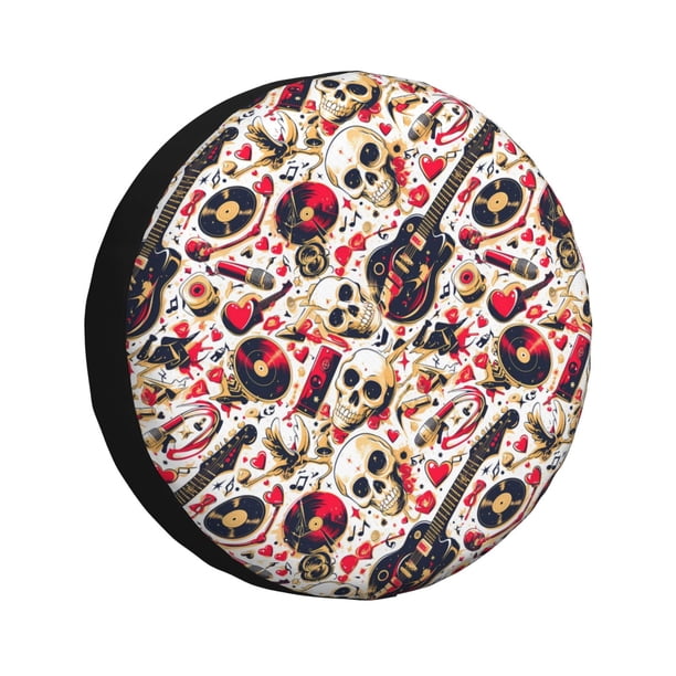 Balery Guitar Skull rock Cubiertas para Neumáticos - Protector Resistente para Neumáticos de Camioneta, SUV, Remolque, Camper y RV-17 inch
