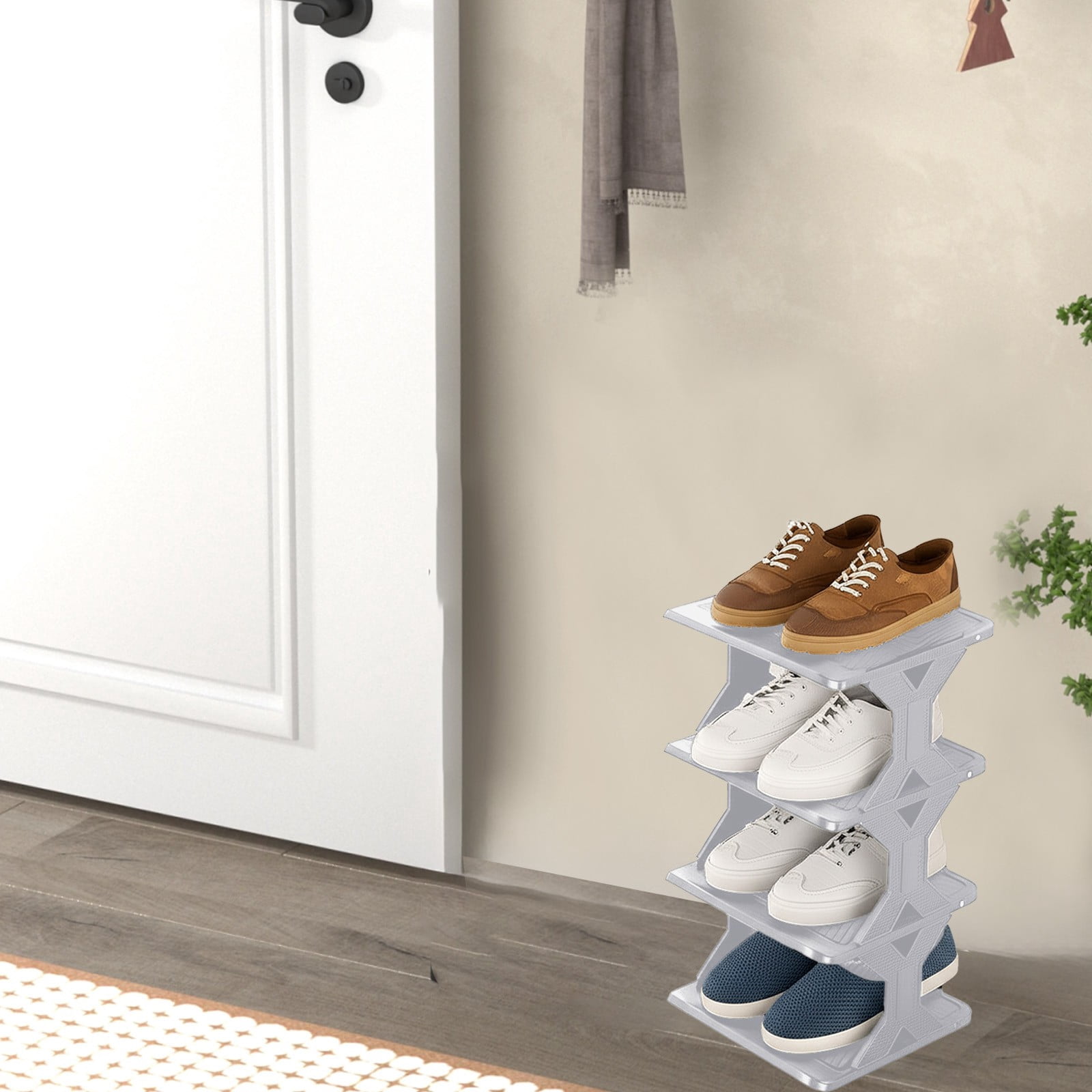 RKSTN Shoe Rack - Vertical Shoe Organizer for Small Spaces, Tall Narrow Shoe Storage Shelf for Closet Entryway Corner Garage and Bedroom, Free Stackable DIY - Space Saving Storage (4-Tier, White)