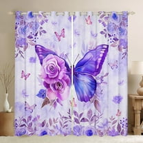 Castle Fairy Teenagers Purple Floral Flying Butterflies Black Out Curtains,Chic Flower Rose Curtains Pack of 2 (42x63 Each),Spring Garden Dreamy Princess Bedroom Curtains,Super Cozy Room Decor