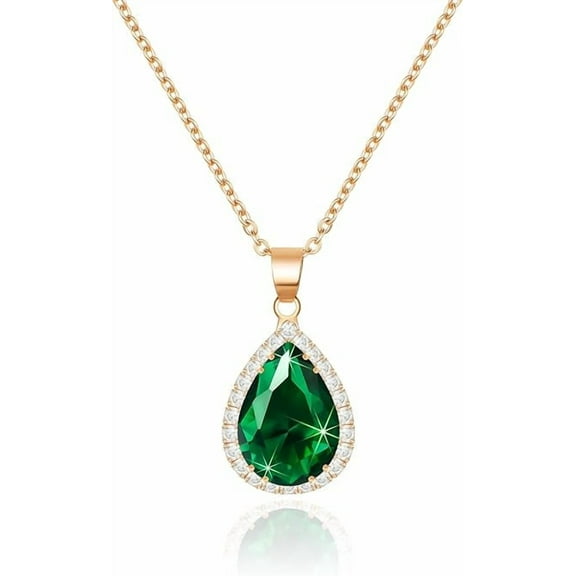 Classic 925 Sterling Silver/Gold Plated /Rose Gold Plated Green Emerald Gemstone Pendant Necklace May Birthstone Jewelry Gifts for Women
