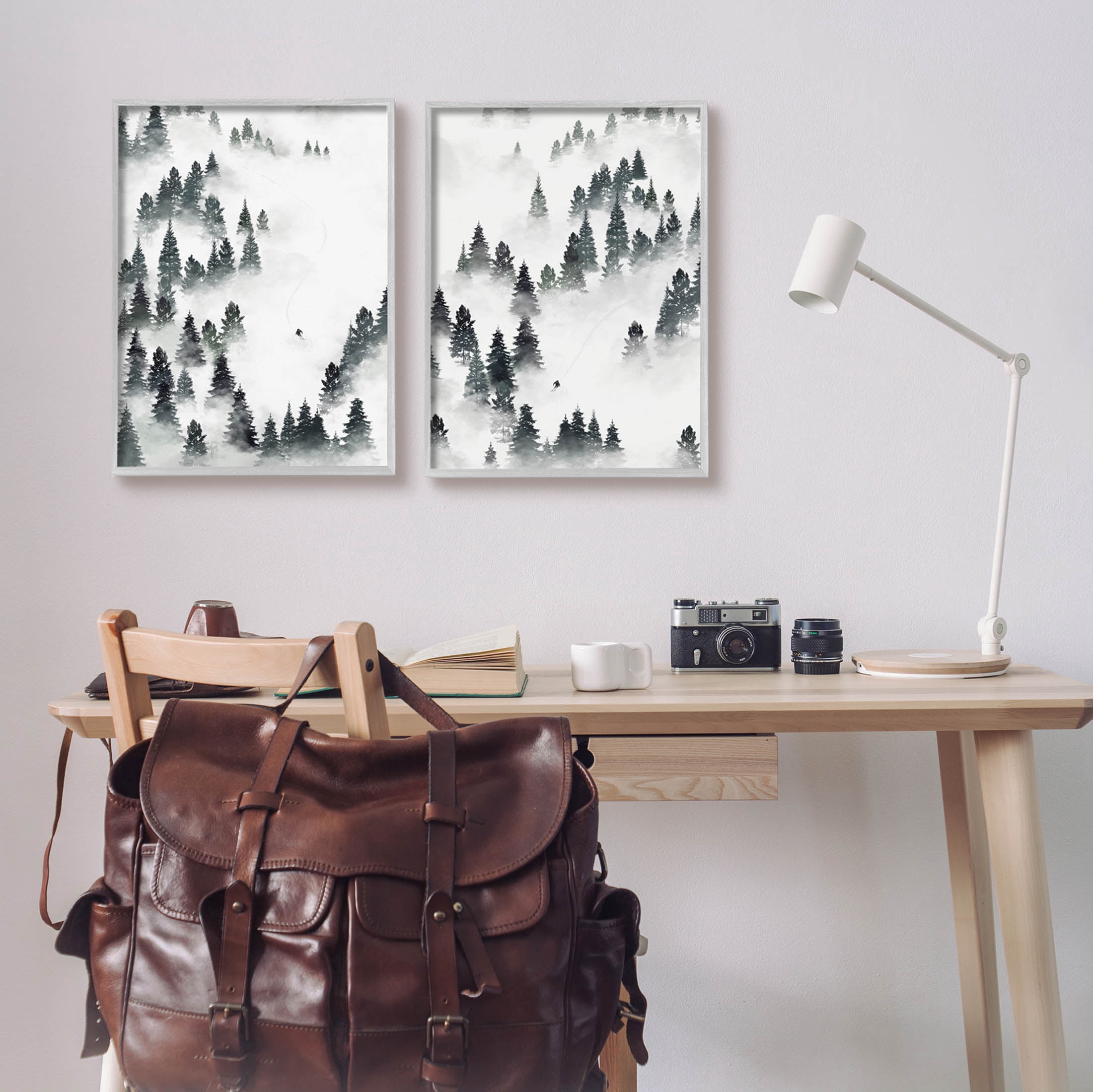 Stupell Industries Winter Ski Slopes Mountain Graphic Art Gray Framed Art Print Wall Art, Set of 2, Design by Ziwei Li