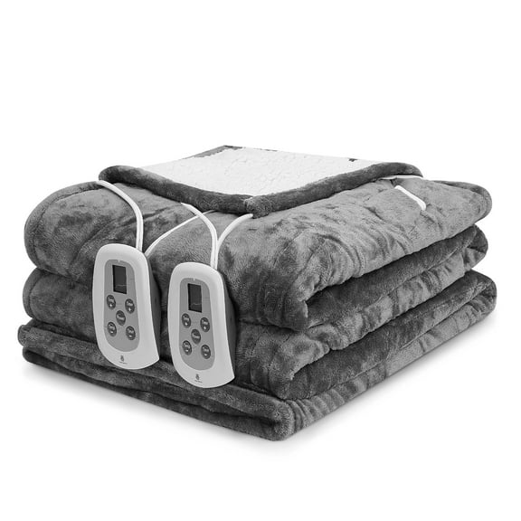 OldPAPA King Size 100''x90'' Electric Heated Blanket, Fast Heating with Dual Controllers, 10 Heating Levels, 12H Timer, Preheat Function Machine Washable