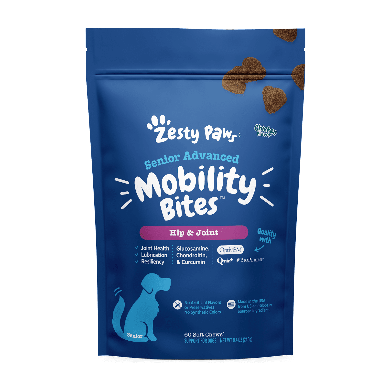 Zesty Paws Senior Advanced Mobility Bites, Joint & Hip Support for Dogs Age 7+, 60 Count