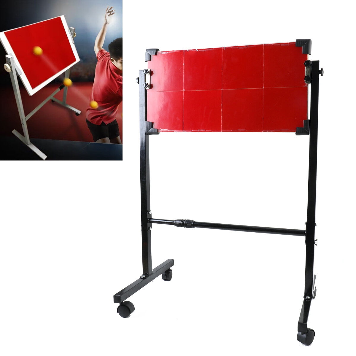 SUDEG 66x33cm Table Tennis Rebound Board, Self-Training, Robust Steel Frame & Wheels for Indoor Ping Pong Club and Outdoor Court