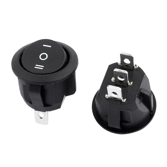 AC 6A/250V 10A/125V 3 Terminals SPDT On/Off/On Round Rocker Switch 2 Pcs