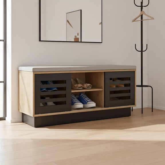 Topcobe Shoe Bench with 6 Storage Compartments and 3 Adjustable Shelves, Shoe Organizer for Front Door Entranc, Natural