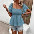 thumbnail image 4 of Summer Oversized Tshirts For Women Round-Neck Solid Short Sleeve Casual Women's Blouses Tee Tops - Light Blue∣L, 4 of 4