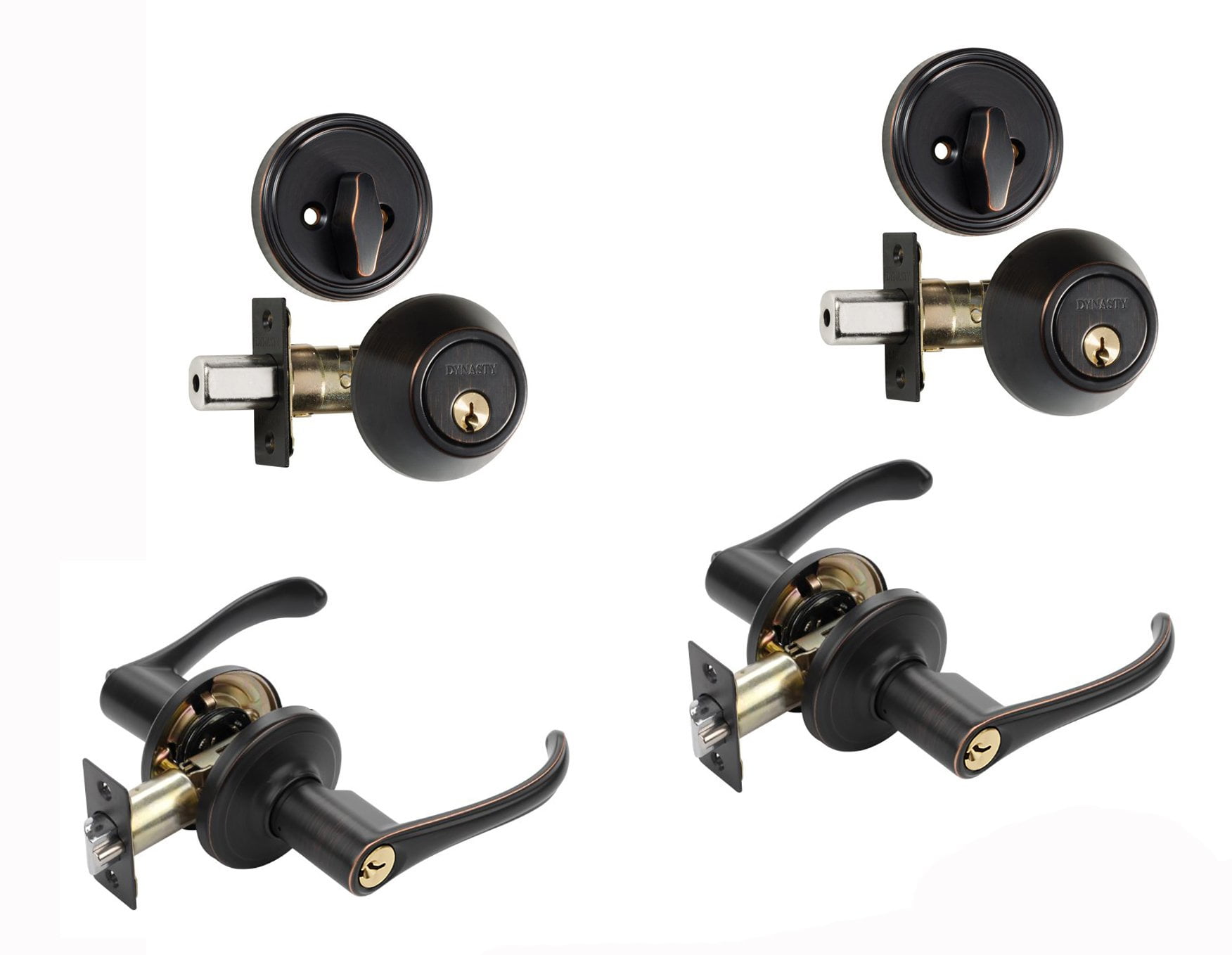 Aged Oil Rubbed Bronze - Dynasty Hardware VAI-00-12P Vail Front Door Entry Lever Lockset 4 Pack - Keyed Alike 
