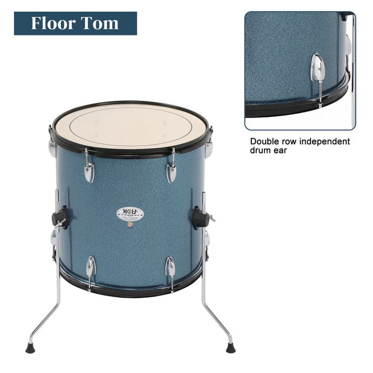 Full Size Adult Drum Set 5-Piece Black with Bass Drum, two Tom Drum, Snare Drum, Floor Tom, 16" Ride Cymbal, 14" Hi-hat Cymbals, Stool, Drum Pedal, Sticks